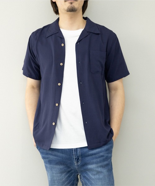 STYLEBLOCK（スタイルブロック）の「レーヨンオープンカラーシャツ（シャツ/ブラウス・メンズ・ピンク/ネイビー/カーキ/アイボリー・M/L/LL）」の2枚目の写真