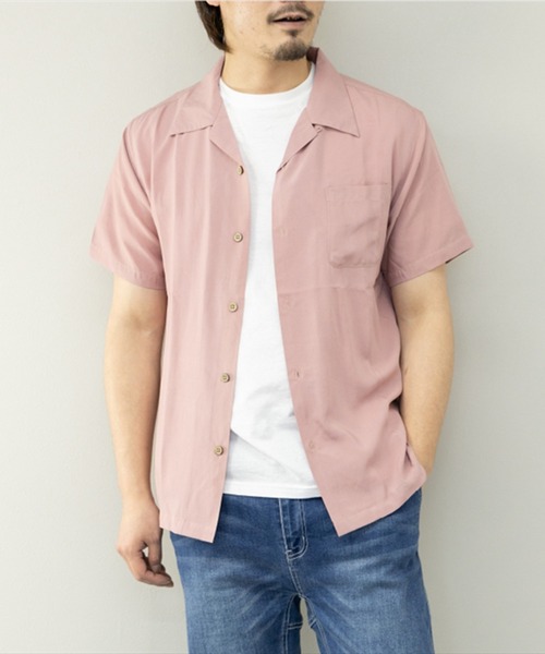STYLEBLOCK（スタイルブロック）の「レーヨンオープンカラーシャツ（シャツ/ブラウス・メンズ・ピンク/ネイビー/カーキ/アイボリー・M/L/LL）」の4枚目の写真