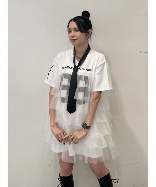 jouetie（ジュエティ）の「ナンバリングチュールドッキングワンピース（ワンピース・レディース・グリーン/オフホワイト/ブラック・MEDIUM）」の14枚目の写真