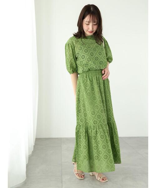 Te chichi TERRASSE（テチチテラス）の「【セットアップ可】カットワークレースボリューム袖ブラウス（シャツ/ブラウス・レディース・グリーン/オフホワイト/ブラック・F）」の5枚目の写真