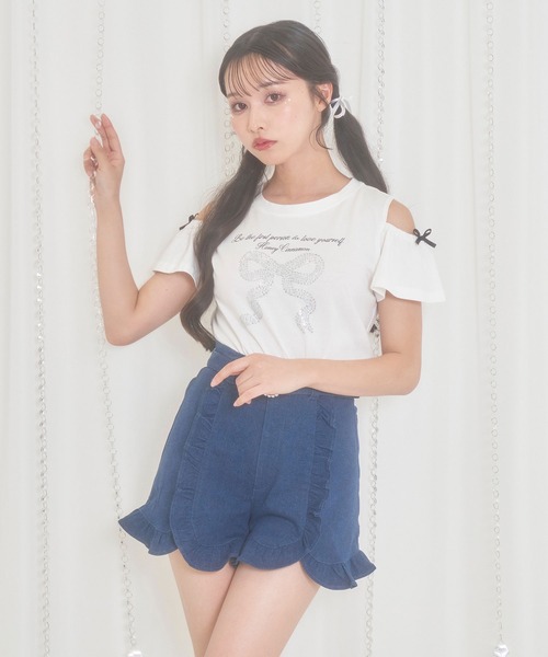 ハニーシナモン ビジューリボンTシャツ セール】ビジューリボンTシャツ（Tシャツ/カットソー）｜Honey