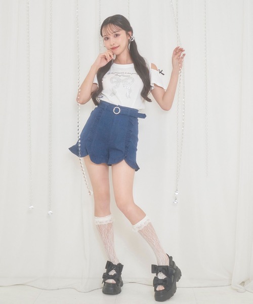 Honey Cinnamon(ハニーシナモン)の「ビジューリボンTシャツ(Tシャツ/カットソー・レディース・ホワイト/ピンク/サックスブルー・FREE)」の11枚目の写真