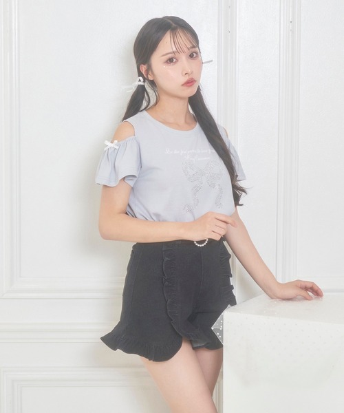 Honey Cinnamon(ハニーシナモン)の「ビジューリボンTシャツ(Tシャツ/カットソー・レディース・ホワイト/ピンク/サックスブルー・FREE)」の6枚目の写真