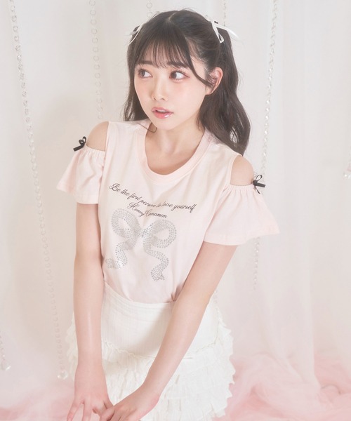 Honey Cinnamon(ハニーシナモン)の「ビジューリボンTシャツ(Tシャツ/カットソー・レディース・ホワイト/ピンク/サックスブルー・FREE)」の19枚目の写真