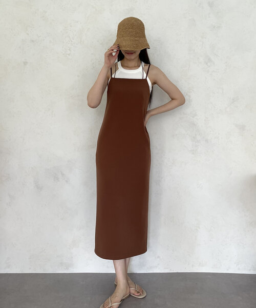 gemeil（ジェムイル）の「《再値下げ》【CEPIE. × gemeil】ダブルストラップミニマルワンピース（ワンピース・レディース・モカ/ブラック・S/M）」の18枚目の写真