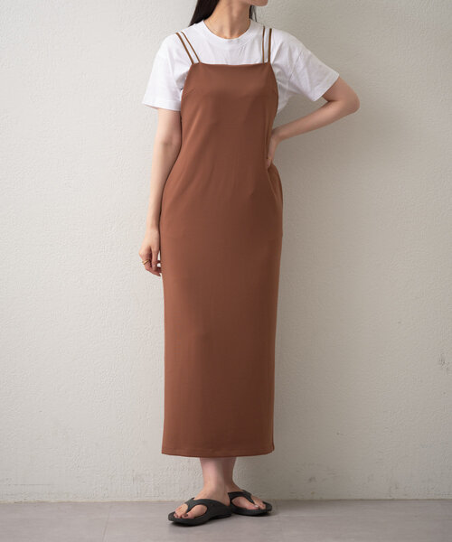 gemeil（ジェムイル）の「《再値下げ》【CEPIE. × gemeil】ダブルストラップミニマルワンピース（ワンピース・レディース・モカ/ブラック・S/M）」の4枚目の写真