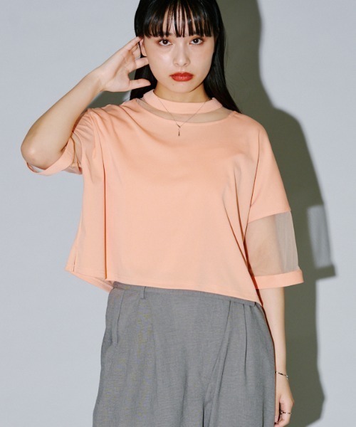 terrace(テラス)の「コンビネーションシアーショート丈カットソー(Tシャツ/カットソー・レディース・オレンジ/オフホワイト/グレー/ブラック/ピンク系その他・MEDIUM)」の4枚目の写真