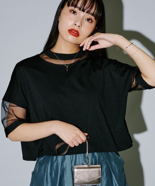 terrace(テラス)の「コンビネーションシアーショート丈カットソー(Tシャツ/カットソー・レディース・オレンジ/オフホワイト/グレー/ブラック/ピンク系その他・MEDIUM)」の3枚目の写真