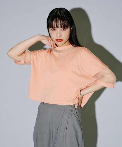 terrace(テラス)の「コンビネーションシアーショート丈カットソー(Tシャツ/カットソー・レディース・オレンジ/オフホワイト/グレー/ブラック/ピンク系その他・MEDIUM)」の22枚目の写真