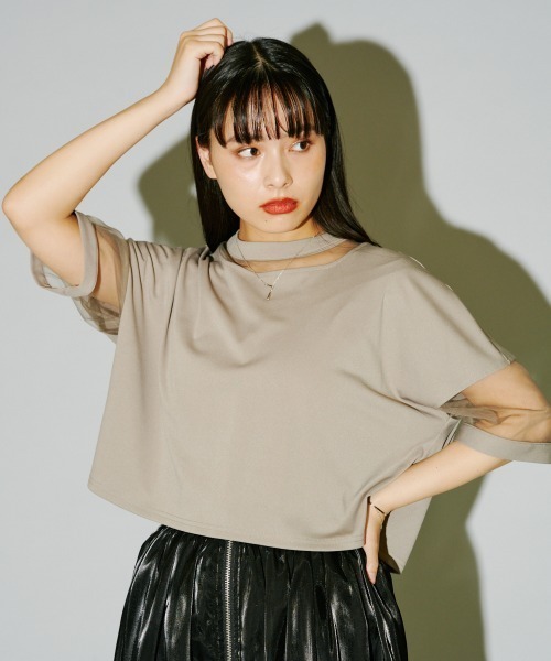 terrace(テラス)の「コンビネーションシアーショート丈カットソー(Tシャツ/カットソー・レディース・オレンジ/オフホワイト/グレー/ブラック/ピンク系その他・MEDIUM)」の6枚目の写真