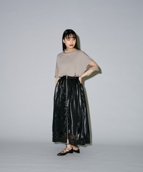 terrace(テラス)の「コンビネーションシアーショート丈カットソー(Tシャツ/カットソー・レディース・オレンジ/オフホワイト/グレー/ブラック/ピンク系その他・MEDIUM)」の16枚目の写真