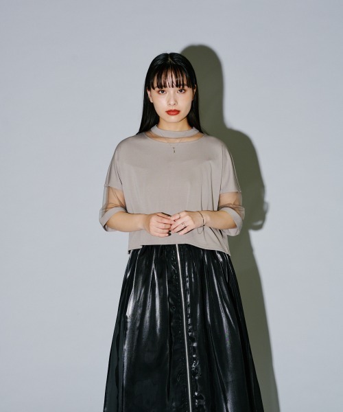 terrace(テラス)の「コンビネーションシアーショート丈カットソー(Tシャツ/カットソー・レディース・オレンジ/オフホワイト/グレー/ブラック/ピンク系その他・MEDIUM)」の13枚目の写真