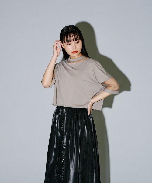 terrace(テラス)の「コンビネーションシアーショート丈カットソー(Tシャツ/カットソー・レディース・オレンジ/オフホワイト/グレー/ブラック/ピンク系その他・MEDIUM)」の14枚目の写真