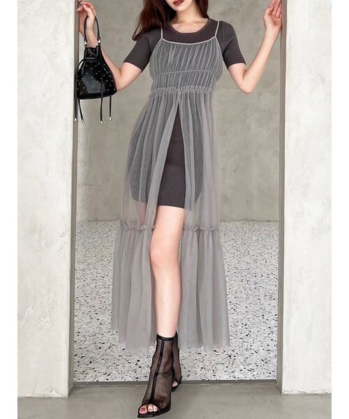 セール】ニットコンビレイヤードチュールワンピース（ワンピース  