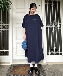 AS KNOW AS plus | ◎ダブルポケット 天竺とデニム切り替えワンピ―ス(ワンピース)