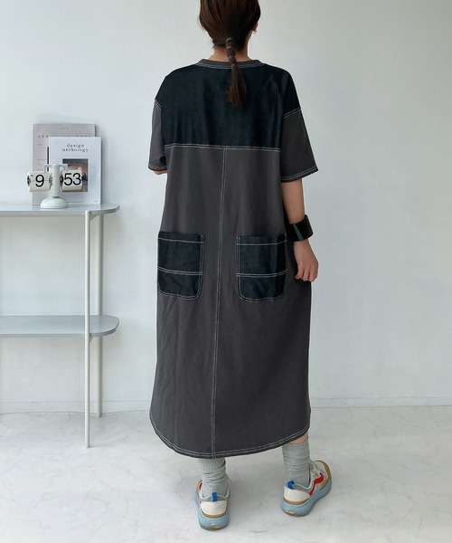 AS KNOW AS plus ダブルポケット 天竺とデニム切り替えワンピ―ス AS KNOW AS plus（アズノゥアズプラス）の「◎ダブルポケット