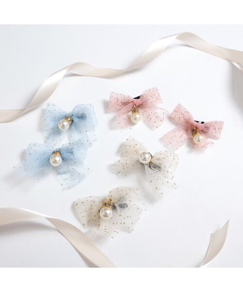 apres les cours(アプレレクール)の「チュールリボンヘアクリップ2個セット(バレッタ/ヘアクリップ・キッズ・ピンク/アイボリー/サックスブルー・FREE)」の4枚目の写真