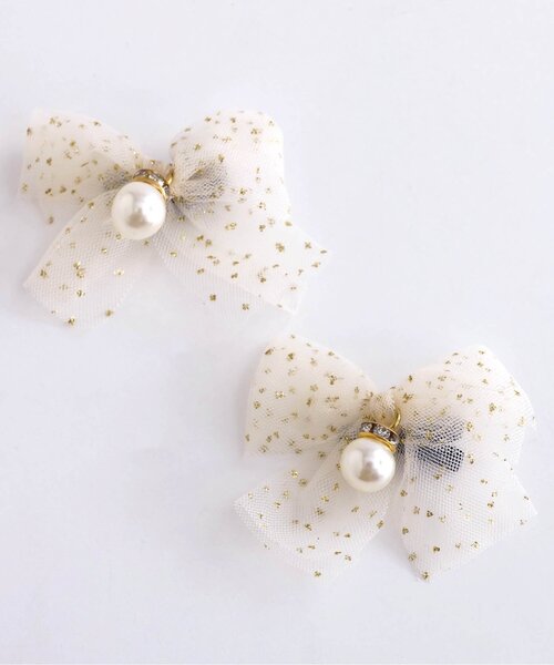 apres les cours(アプレレクール)の「チュールリボンヘアクリップ2個セット(バレッタ/ヘアクリップ・キッズ・ピンク/アイボリー/サックスブルー・FREE)」の6枚目の写真