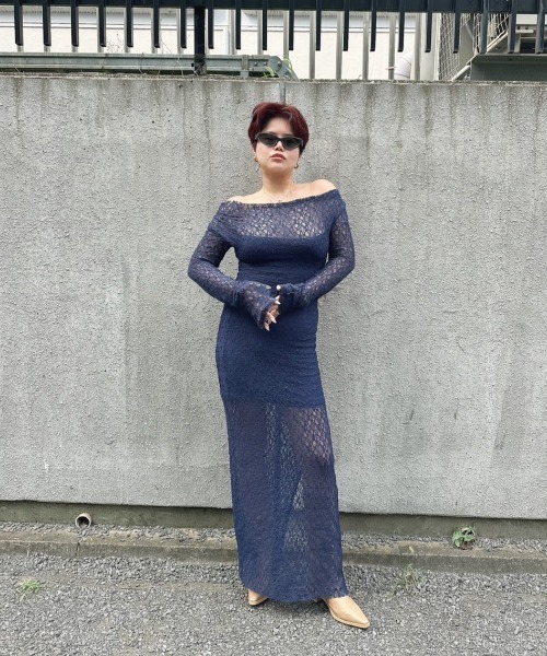 WONEM（ウォンエム）の「ドレープオフショルレースロングワンピース（ワンピース・レディース・ネイビー/ブラック/グレー・FREE）」の14枚目の写真