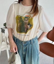 kutir（クティール）の「チュールドッキングパフスリーブ猫Tシャツ（Tシャツ/カットソー）」