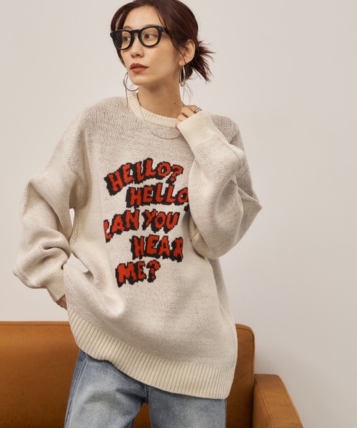 Auntie Rosa Holiday(アンティローザホリデー)の「2WAYジャガードルーズロゴニット(ニット/セーター・レディース・オフホワイト/グレー・FREE)」の12枚目の写真