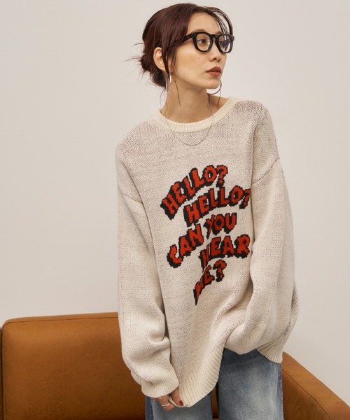 Auntie Rosa Holiday(アンティローザホリデー)の「2WAYジャガードルーズロゴニット(ニット/セーター・レディース・オフホワイト/グレー・FREE)」の13枚目の写真