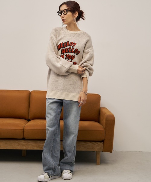Auntie Rosa Holiday(アンティローザホリデー)の「2WAYジャガードルーズロゴニット(ニット/セーター・レディース・オフホワイト/グレー・FREE)」の17枚目の写真