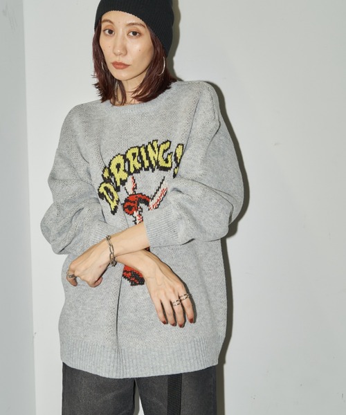 Auntie Rosa Holiday(アンティローザホリデー)の「2WAYジャガードルーズロゴニット(ニット/セーター・レディース・オフホワイト/グレー・FREE)」の3枚目の写真