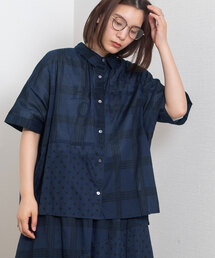 <made in INDIA>プリントミックス製品染めブラウス