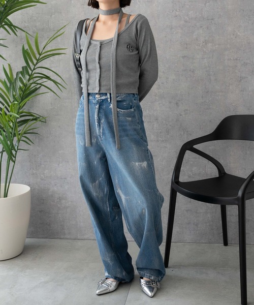 もち　3点セット セール】WEGO/ワンポイント刺繍キャミセットカーデ