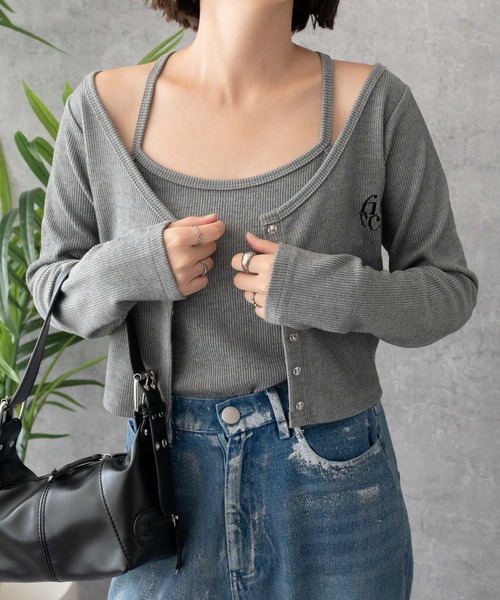 もち　3点セット セール】WEGO/ワンポイント刺繍キャミセットカーデ