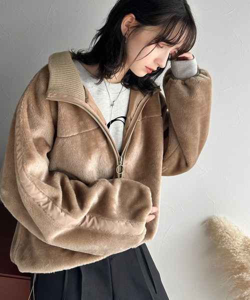 美品　23区ゴルフ フェイクファー フルジップブルゾン チェック　袖ベルベット調 GIRL DRESS FOR NOW ベスト レディース おしゃれ 秋冬 ジレ