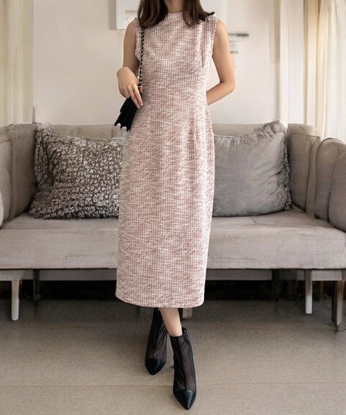 Julia Boutique（ジュリアブティック）の「ツイードニットタイトワンピース（ワンピース・レディース・ブラック/ピンク/ベージュ・ONE）」の3枚目の写真