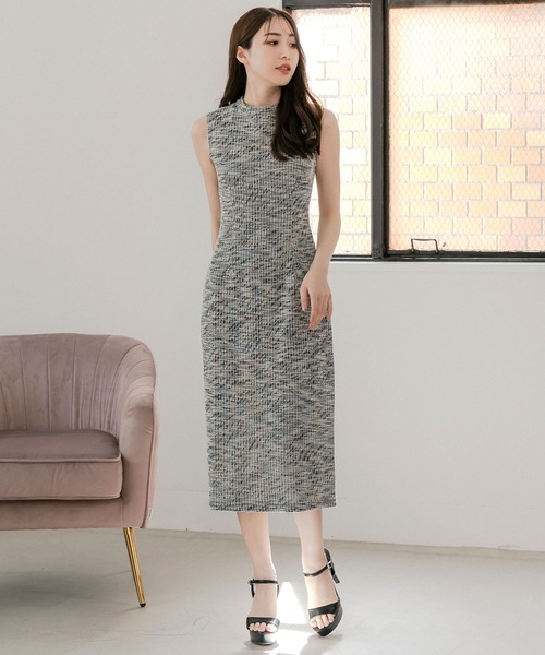 Julia Boutique（ジュリアブティック）の「ツイードニットタイトワンピース（ワンピース・レディース・ブラック/ピンク/ベージュ・ONE）」の14枚目の写真