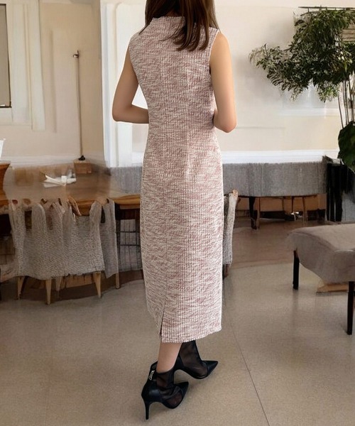 Julia Boutique（ジュリアブティック）の「ツイードニットタイトワンピース（ワンピース・レディース・ブラック/ピンク/ベージュ・ONE）」の4枚目の写真