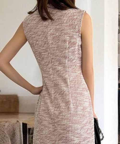 Julia Boutique（ジュリアブティック）の「ツイードニットタイトワンピース（ワンピース・レディース・ブラック/ピンク/ベージュ・ONE）」の5枚目の写真
