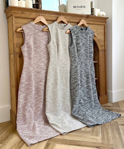 Julia Boutique（ジュリアブティック）の「ツイードニットタイトワンピース（ワンピース・レディース・ブラック/ピンク/ベージュ・ONE）」の7枚目の写真