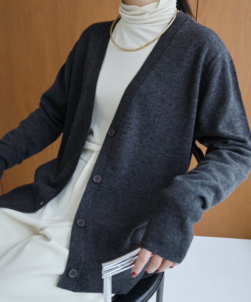 エバーネイビー（evernavy）/天竺 ウール Vネック ニット カーディガン evernavy エバーネイビー 天竺ウールVネックニットカーディガン（カーディガン/ボレロ