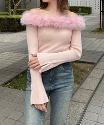 clear | 袖スリットファーオフショルニットトップス[大人 フェミニン 上品 ファー取り外し可]≪再入荷≫(ニット/セーター)