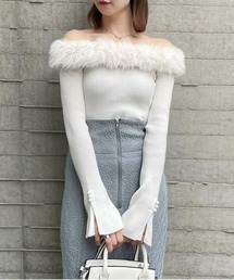 clear | 袖スリットファーオフショルニットトップス[大人可愛い ファー取り外し可] ≪2024AW新作≫(ニット/セーター)