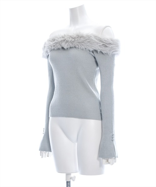 clear（クリア）の「袖スリットファーオフショルニットトップス[大人 フェミニン 上品 ファー取り外し可]≪再入荷≫（ニット/セーター・レディース・グレー/アイボリー/ブラック/ピンク・F）」の10枚目の写真