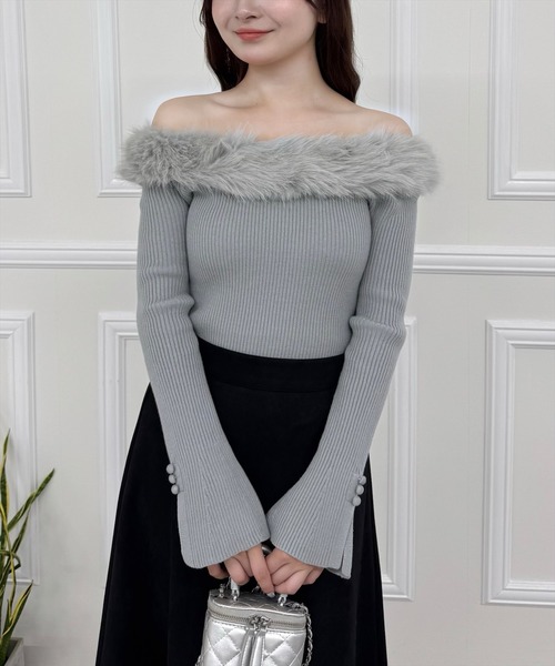Ｓ【新品未開封】Rady　大人気希少♡ファーオフショルニットトップス　グレー rady オフショルシャギーニットトップス グレージュ｜Yahoo