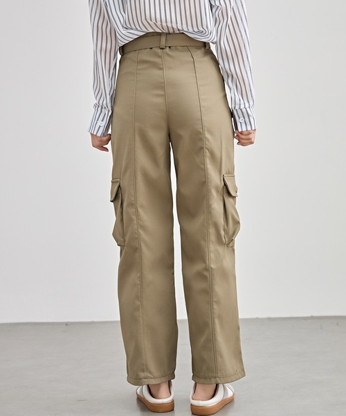 セール】ベルト付き ハイウエスト 多ポケット カーゴ パンツ（カーゴ