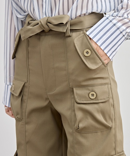 セール】ベルト付き ハイウエスト 多ポケット カーゴ パンツ（カーゴ