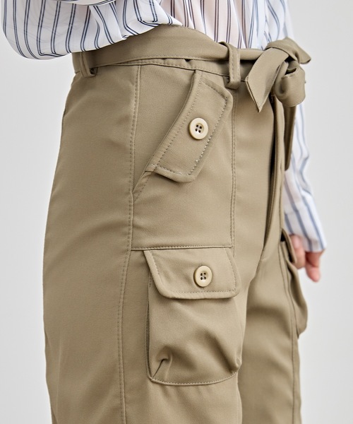 セール】ベルト付き ハイウエスト 多ポケット カーゴ パンツ（カーゴ