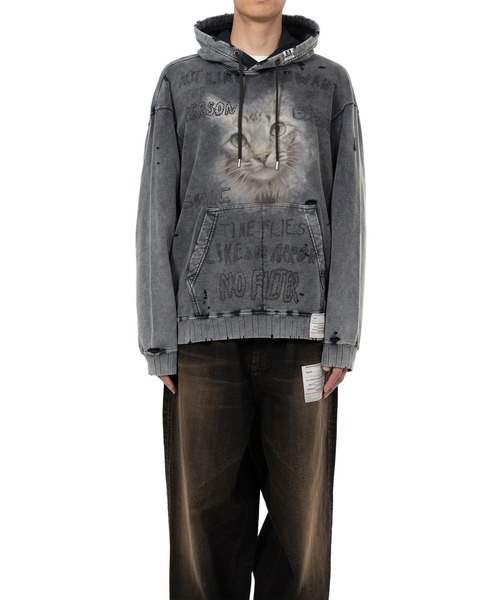 メゾンミハラヤスヒロ　Cat Print Distressed Hoodie Maison MIHARA YASUHIRO ONLINE STORE（メゾンミハラヤスヒロ