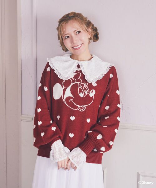 Disney（ディズニー）の「ミニー/ジャガードニットプルオーバー（ニット/セーター・レディース・オフホワイト/レッド・FREE）」の3枚目の写真