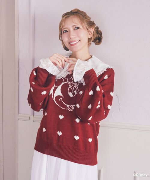 Disney（ディズニー）の「ミニー/ジャガードニットプルオーバー（ニット/セーター・レディース・オフホワイト/レッド・FREE）」の4枚目の写真