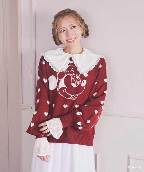 Disney（ディズニー）の「ミニー/ジャガードニットプルオーバー（ニット/セーター・レディース・オフホワイト/レッド・FREE）」の5枚目の写真