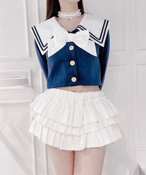 lilLilly リルリリー　スウェットトップス　フリルショートパンツ　ブルー セール】フリルデニムショートパンツ（デニムパンツ）｜lilLilly